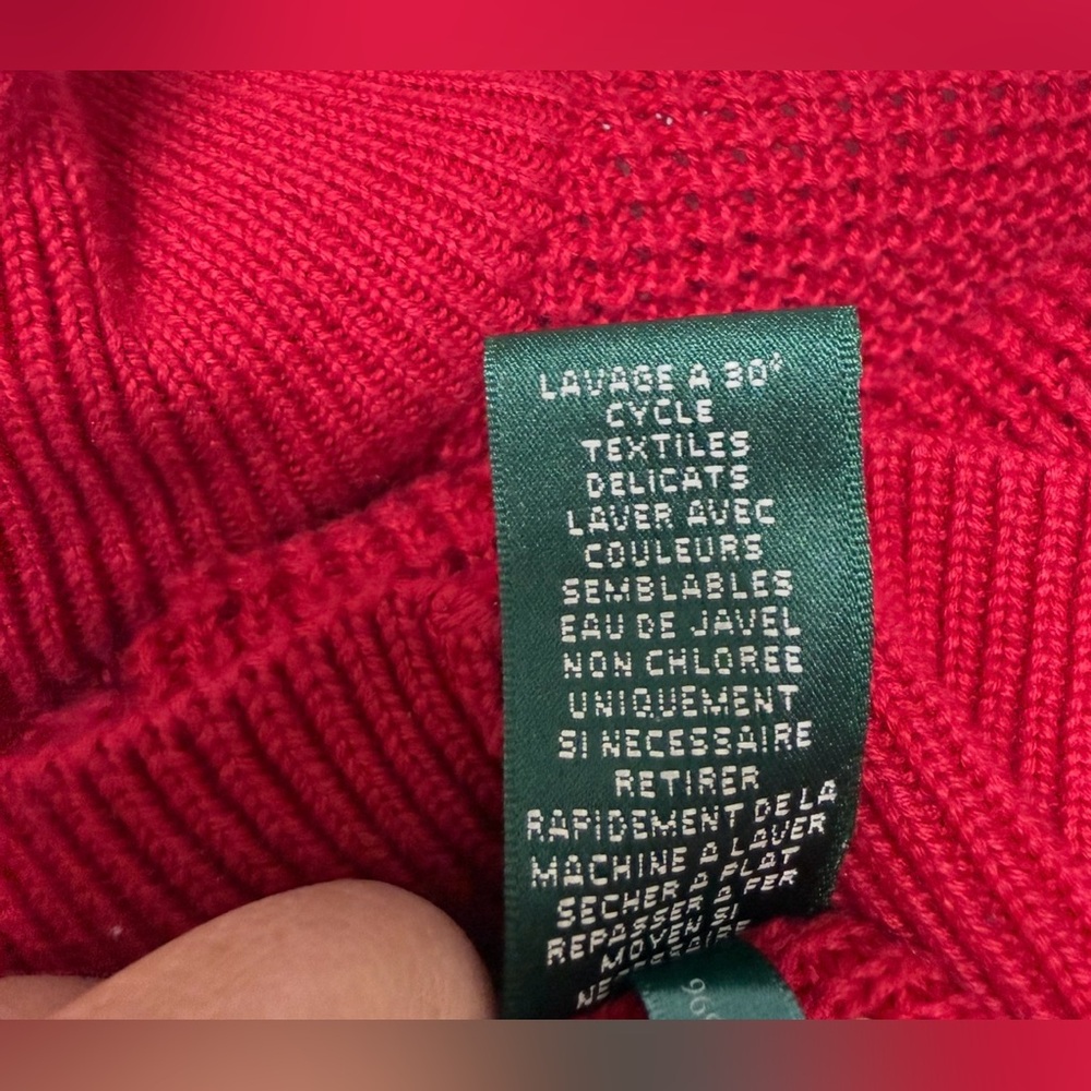 VINTAGE L-RL LAUREN ACTIVE RALPH LAUREN RED KNIT FULL ZIP MOCK NECK SWEATER SZ:L - Picture 9 of 10